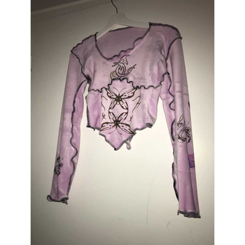 grunge fairy longsleeve with butterfly print and cut outs