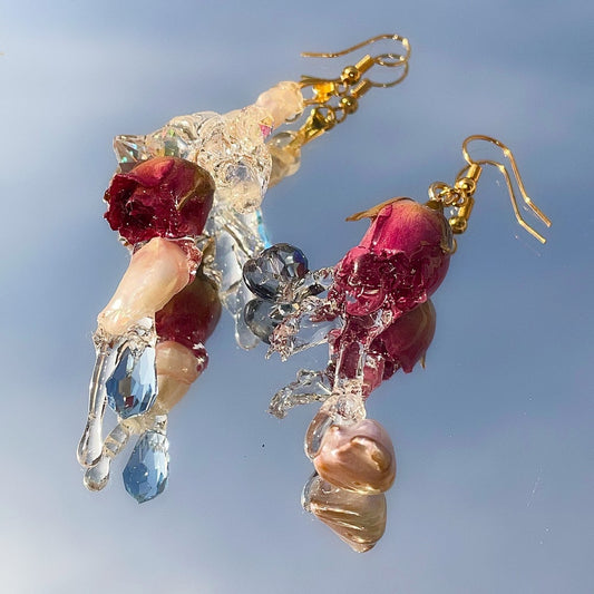 wet rose earrings