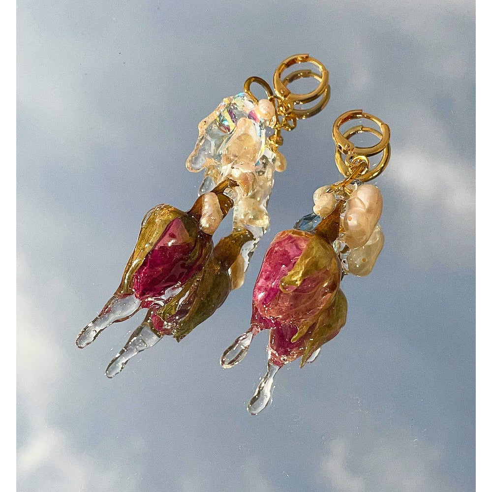 wet rosebud earrings 2